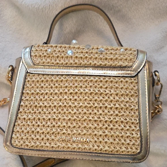 Steve Madden NWT Gold & Tan Mini Bag w/Structured Design, Crossbody Strap - Picture 5 of 7